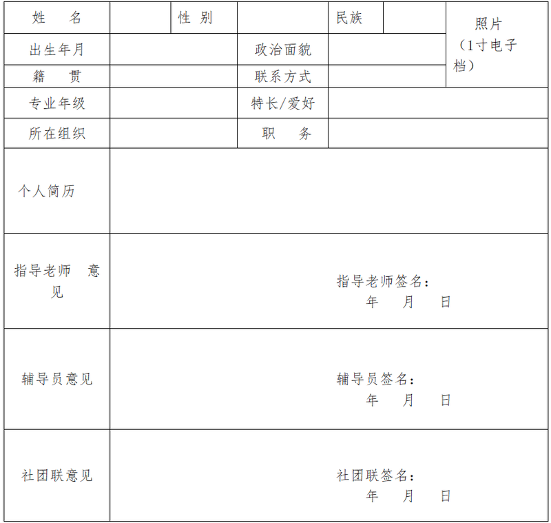 贵州民族大学人文科技学院“优秀学生社团干部”推荐表